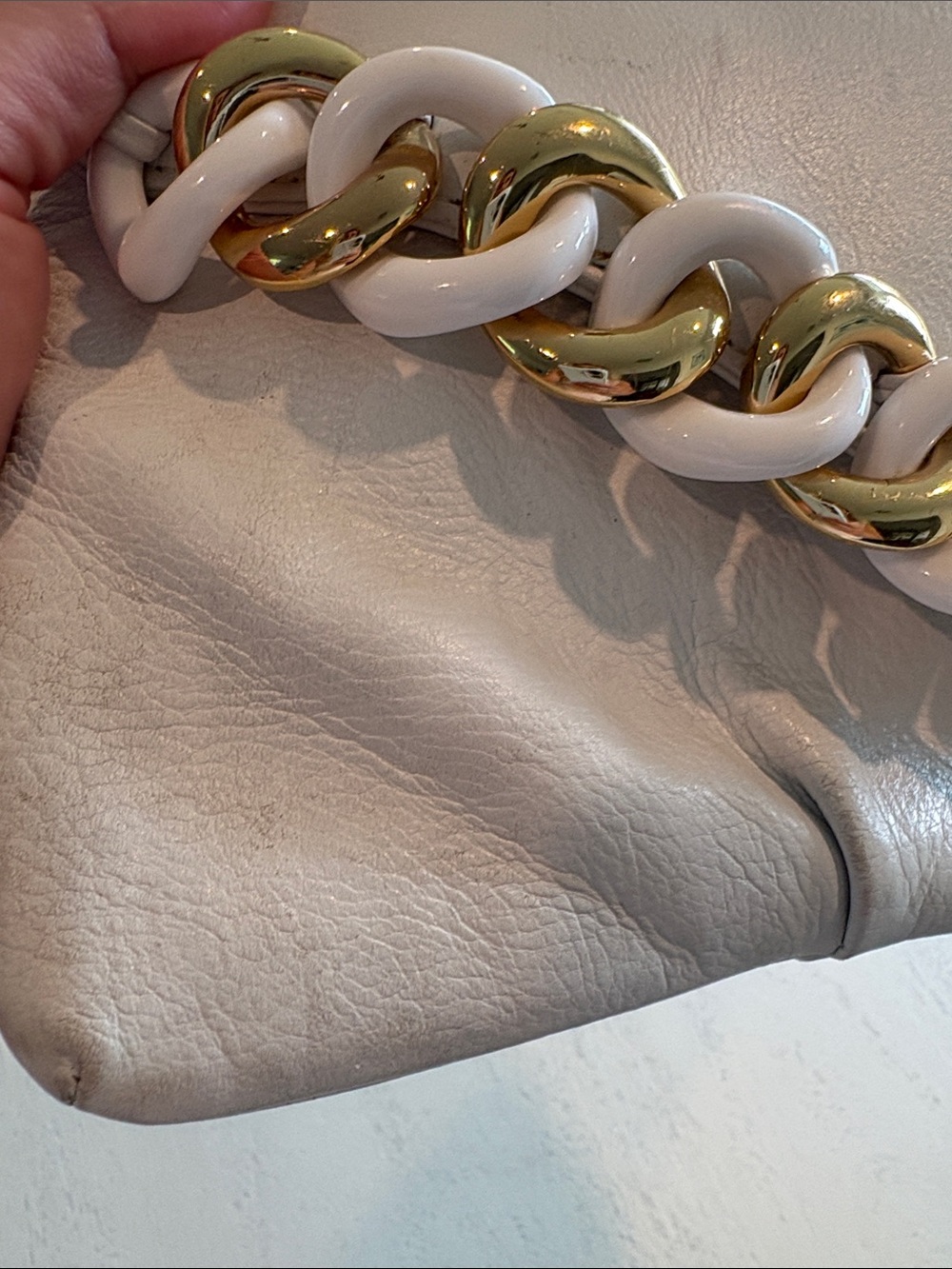 Michael Kors White Leather Clutch with Gold Chain Accent - Picture 2 of 7